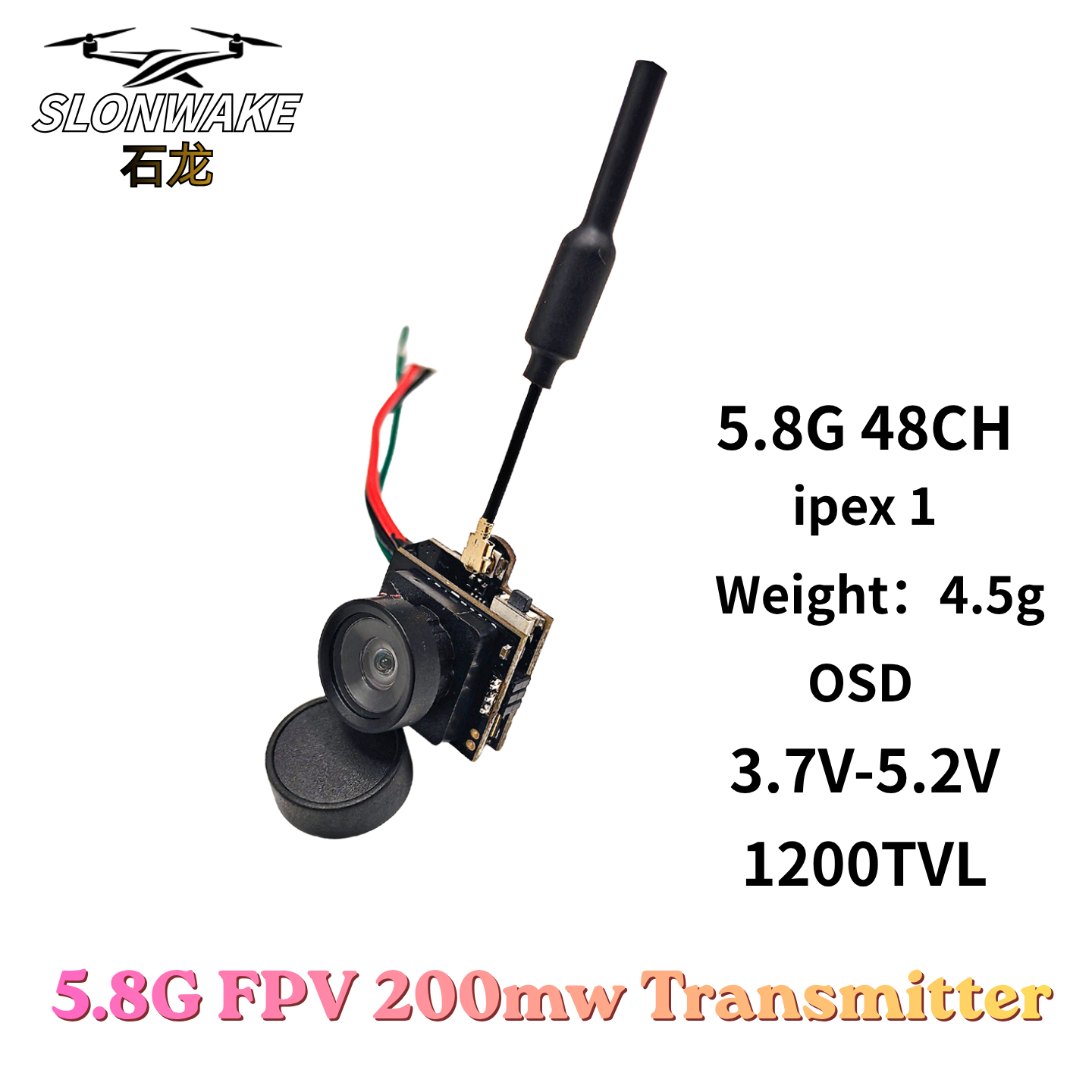 Drone Camera - Slonwake 5.8G 48CH 200mW FPV DC3.7v-5v